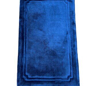 Luxurious Skid Resistant Memory Foam Bath Mat Set - Quick Dry Plush Blue